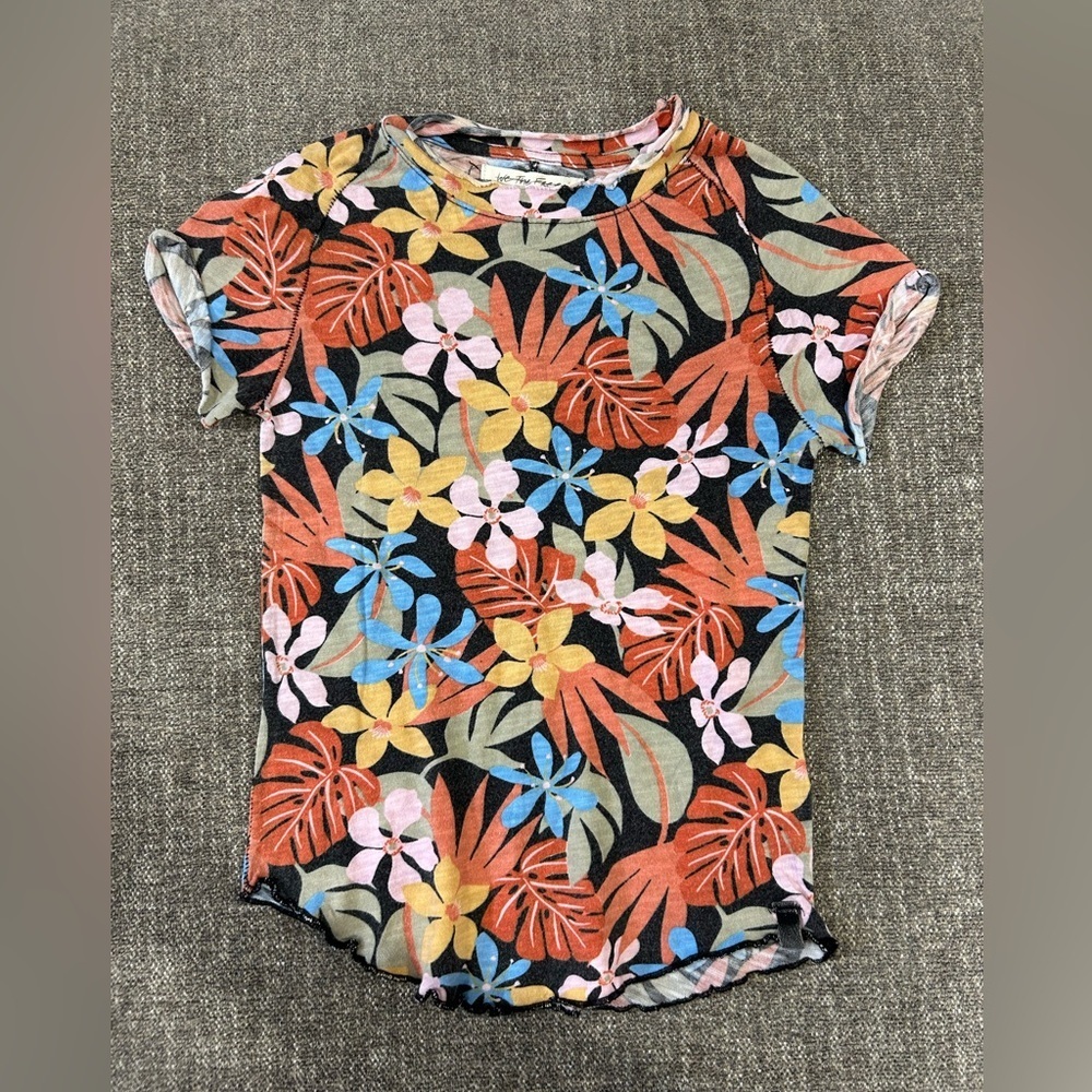 Free People We the Free NWOT Floral Short Sleeve Vintage Ruffle Hem Baby Tee